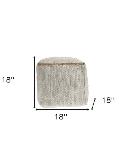 18" Gray and Natural Cotton And Jute Cube Pouf Ottoman