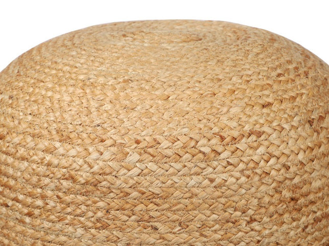 18" Natural And Gray Jute Blend Cylinder Striped Pouf Ottoman