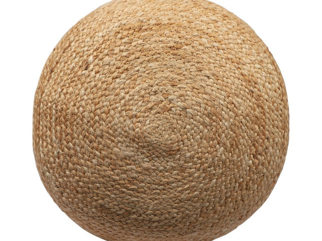 18" Natural And Gray Jute Blend Cylinder Striped Pouf Ottoman