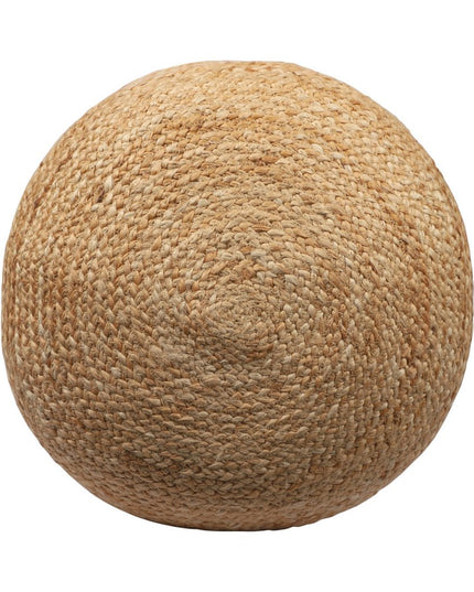 18" Natural And Gray Jute Blend Cylinder Striped Pouf Ottoman
