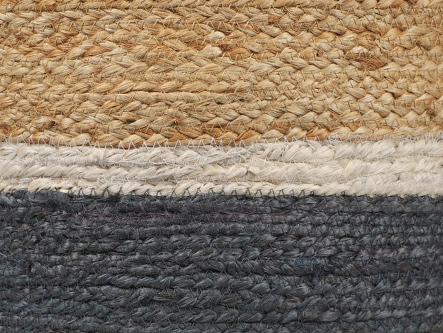 18" Natural And Gray Jute Blend Cylinder Striped Pouf Ottoman