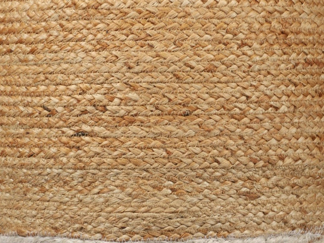 18" Natural And Gray Jute Blend Cylinder Striped Pouf Ottoman
