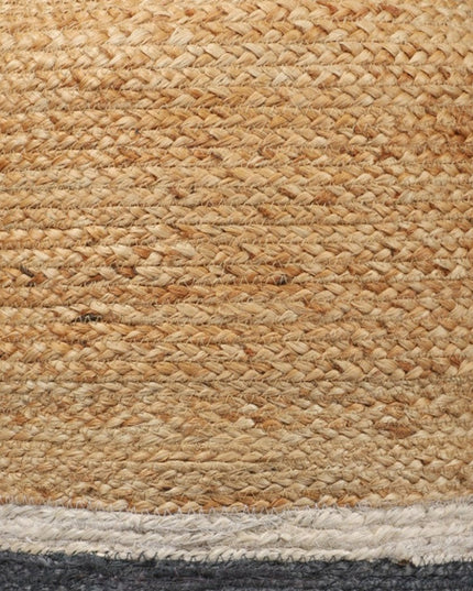 18" Natural And Gray Jute Blend Cylinder Striped Pouf Ottoman