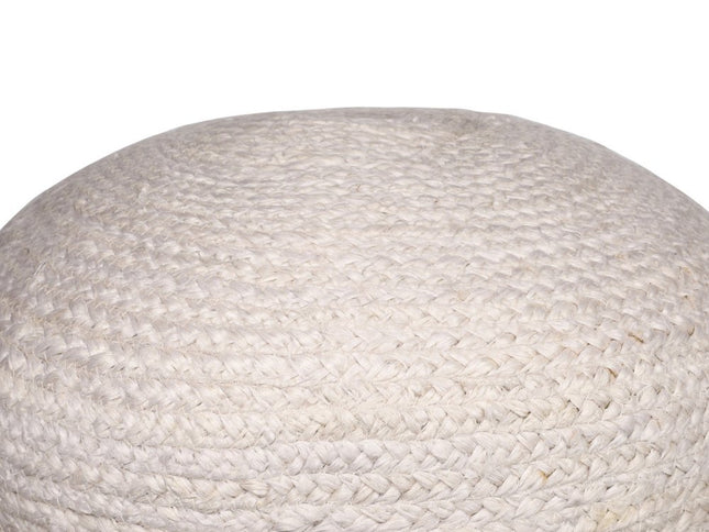 18" Off White And Navy Blue Jute Blend Cylinder Striped Pouf Ottoman
