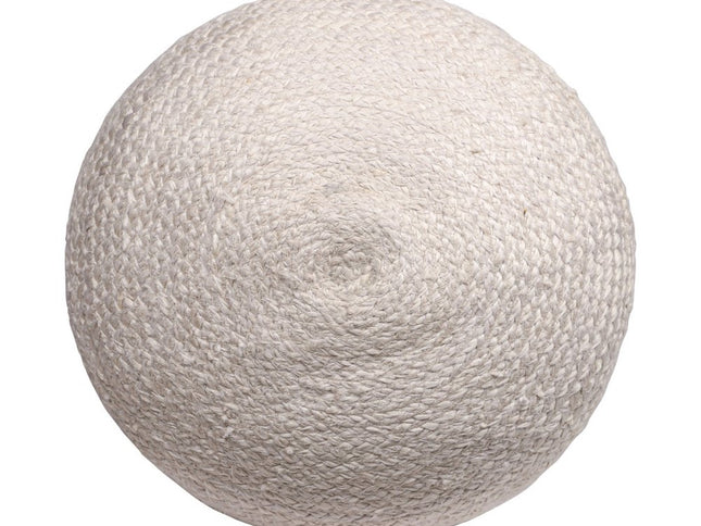 18" Off White And Navy Blue Jute Blend Cylinder Striped Pouf Ottoman