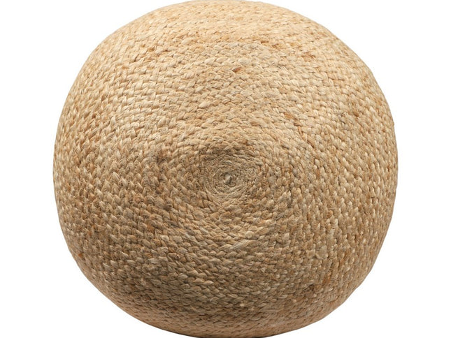 18" Natural And Navy Blue Jute Blend Cylinder Striped Pouf Ottoman