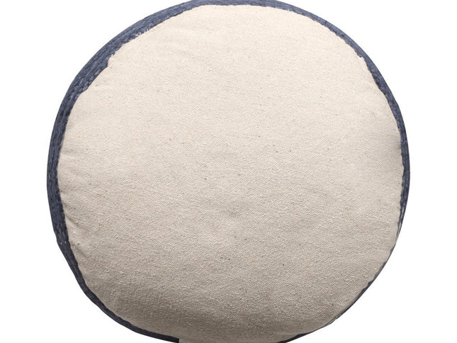 18" Natural And Navy Blue Jute Blend Cylinder Striped Pouf Ottoman
