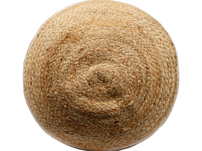 18" Natural And White Jute Blend Cylinder Striped Pouf Ottoman