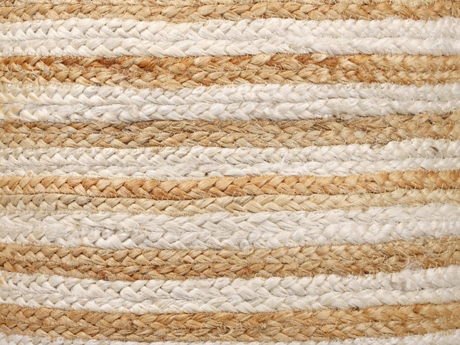 18" Natural And White Jute Blend Cylinder Striped Pouf Ottoman