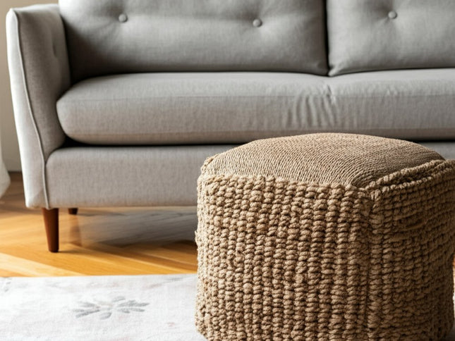 18" Natural Jute Blend Cube Pouf Ottoman