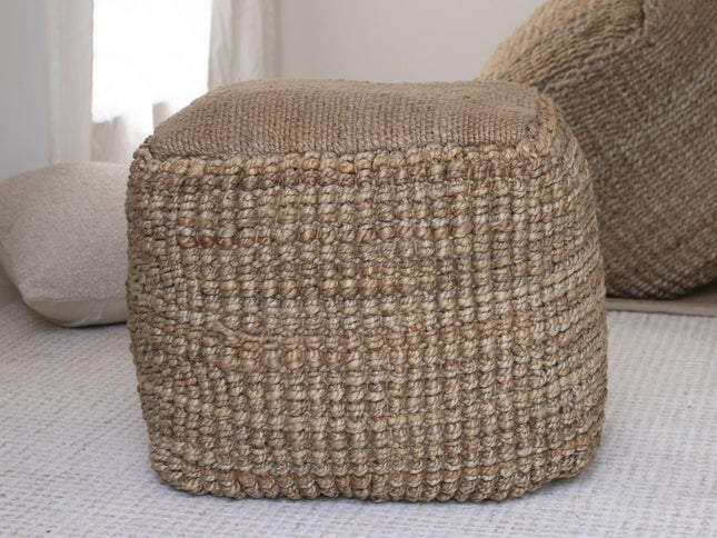 18" Natural Jute Blend Cube Pouf Ottoman