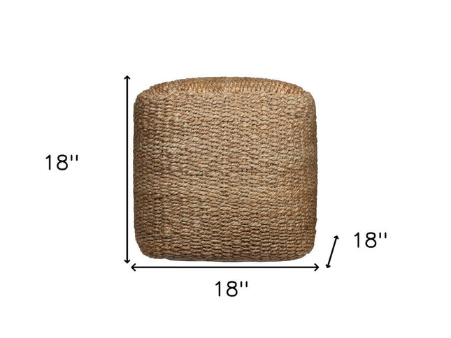 18" Natural Jute Woven Blend Cube Pouf Ottoman