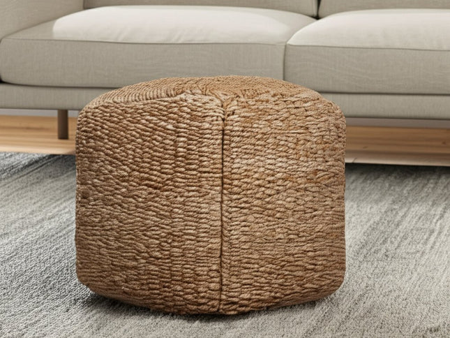 18" Natural Jute Woven Blend Cube Pouf Ottoman