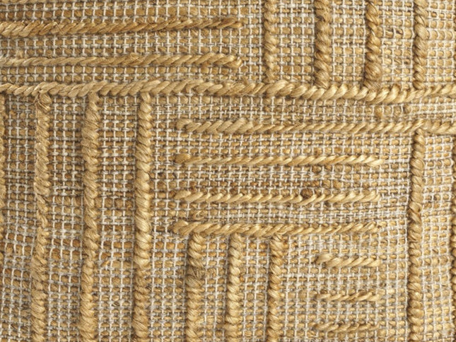 18" Natural Jute Blend Cube Striped Pouf Ottoman