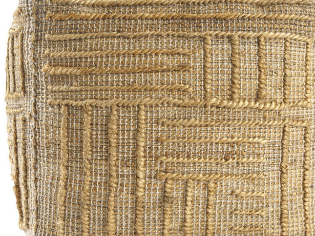 18" Natural Jute Blend Cube Striped Pouf Ottoman