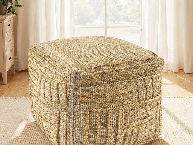 18" Natural Jute Blend Cube Striped Pouf Ottoman