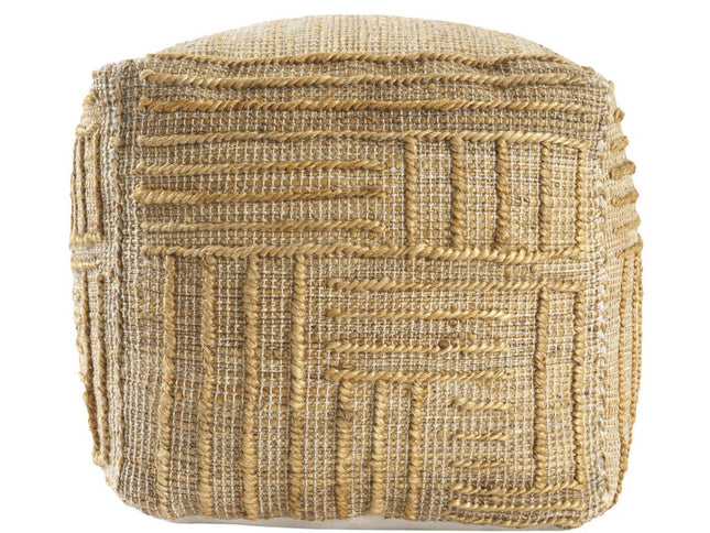18" Natural Jute Blend Cube Striped Pouf Ottoman