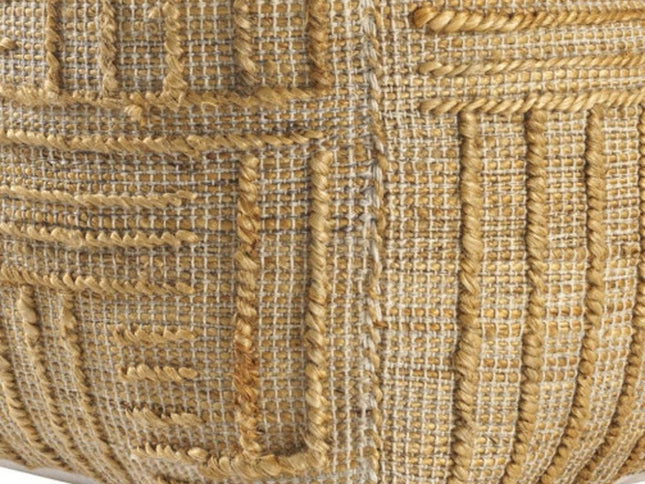 18" Natural Jute Blend Cube Striped Pouf Ottoman