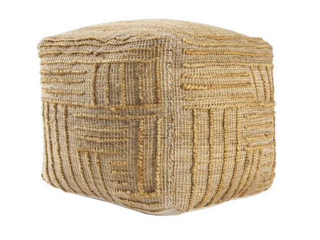 18" Natural Jute Blend Cube Striped Pouf Ottoman