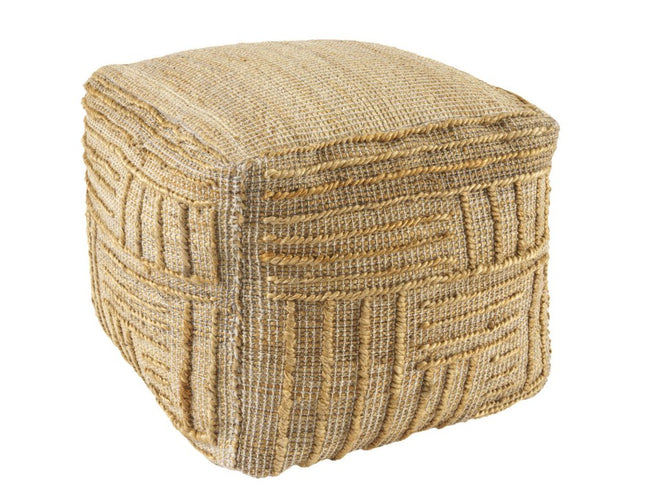 18" Natural Jute Blend Cube Striped Pouf Ottoman