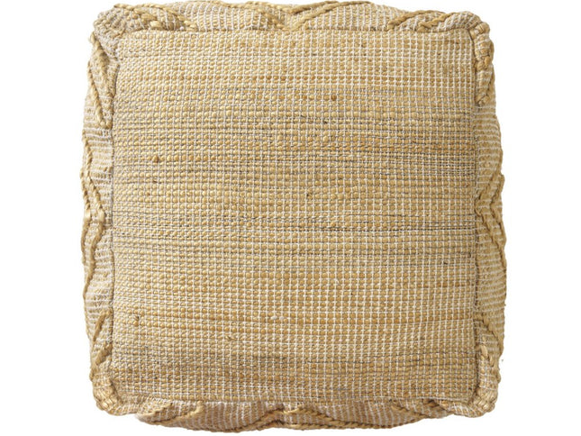 18" Natural Jute Blend Cube Quatrefoil Pouf Ottoman