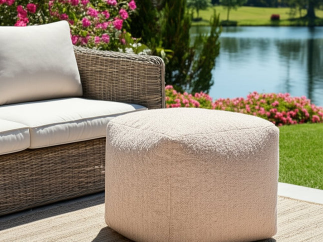 18" Gray Polyester Cube Outdoor Pouf Ottoman