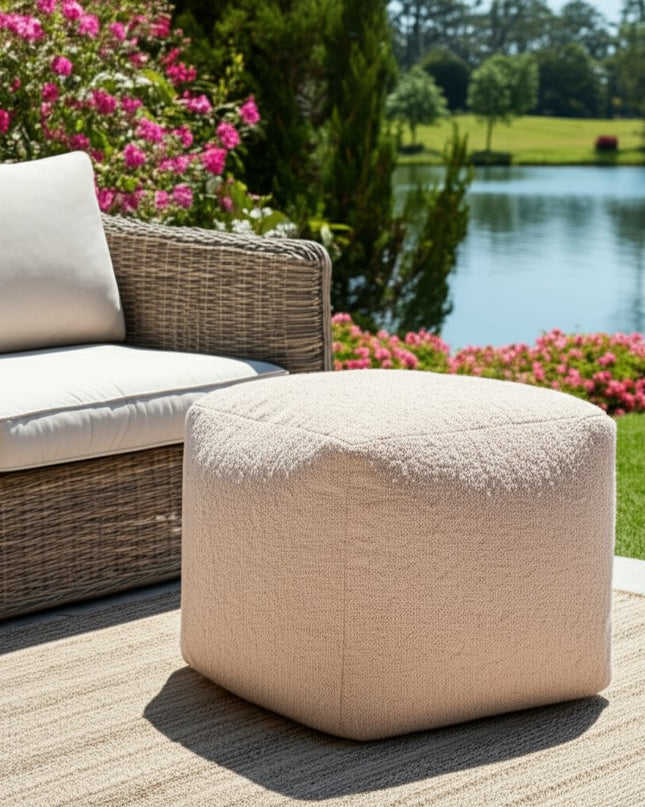 18" Taupe Polyester Cube Outdoor Pouf Ottoman