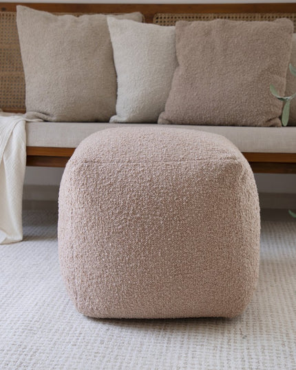 18" Taupe Polyester Cube Outdoor Pouf Ottoman