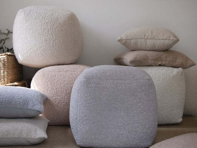 18" Gray Polyester Cube Outdoor Pouf Ottoman