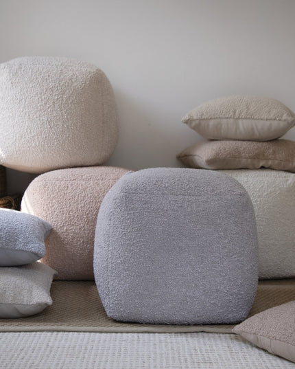 18" Taupe Polyester Cube Outdoor Pouf Ottoman