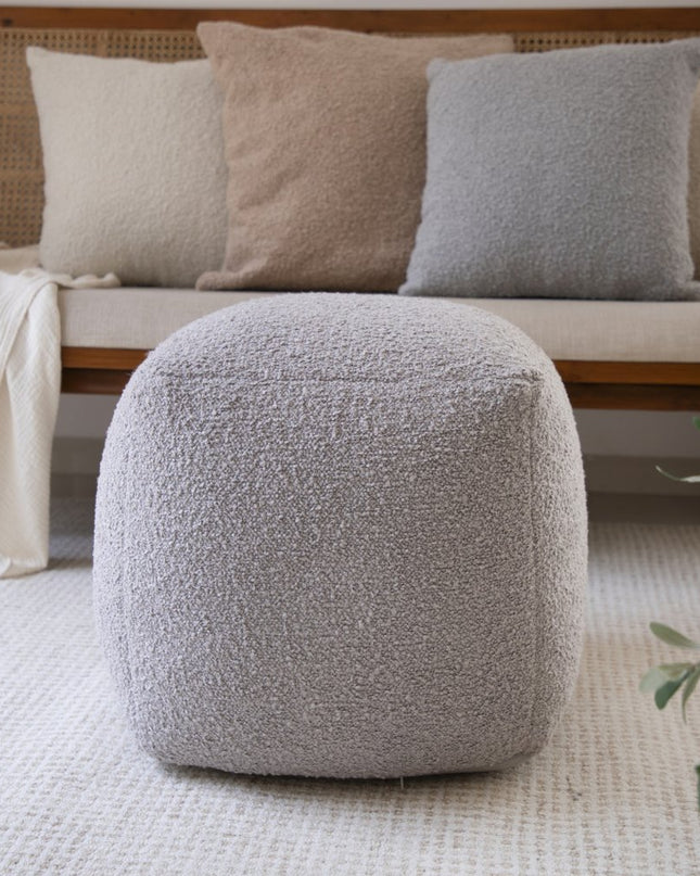 18" Taupe Polyester Cube Outdoor Pouf Ottoman