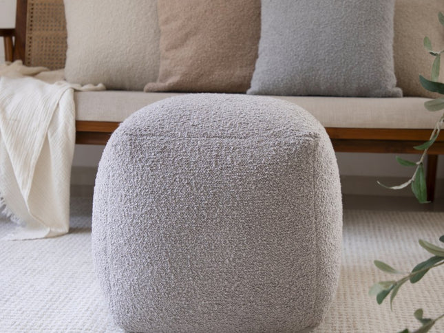 18" Gray Polyester Cube Outdoor Pouf Ottoman