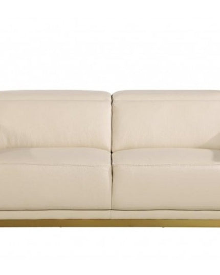 89" Beige And Gold Leather Sofa