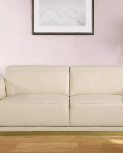 89" Beige And Gold Leather Sofa