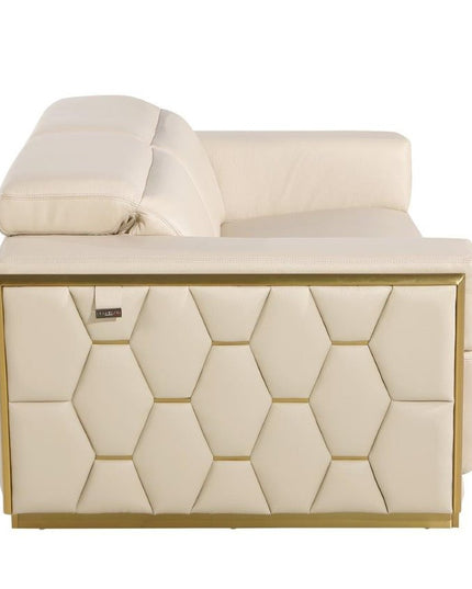 89" Beige And Gold Leather Sofa