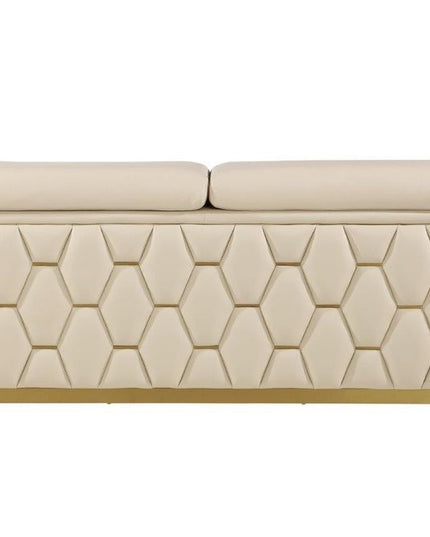 89" Beige And Gold Leather Sofa