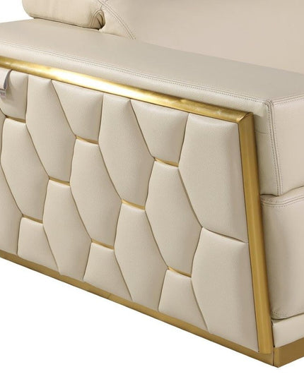 89" Beige And Gold Leather Sofa
