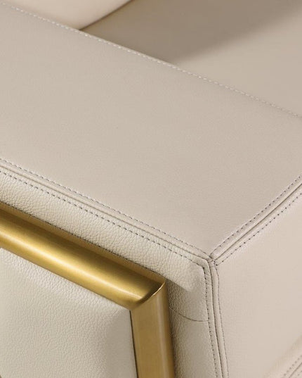 89" Beige And Gold Leather Sofa