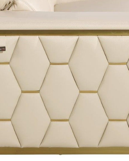 89" Beige And Gold Leather Sofa