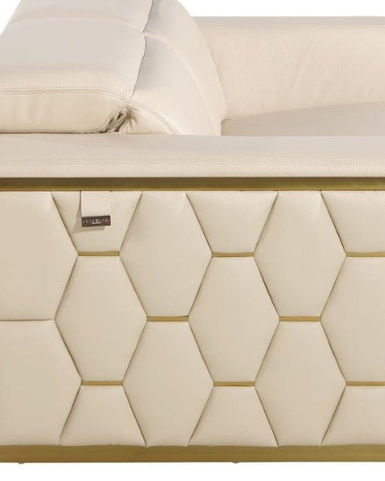 89" Beige And Gold Leather Sofa