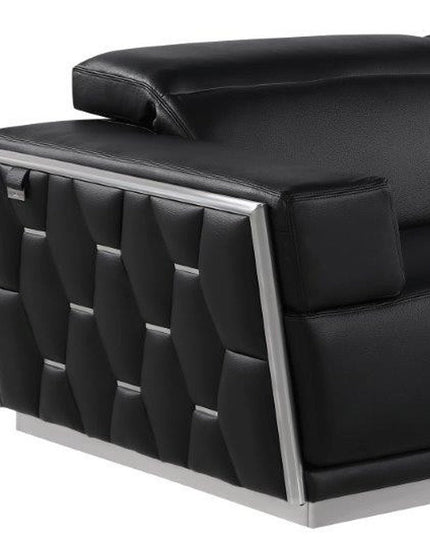 89" Black And Silver Leather Sofa