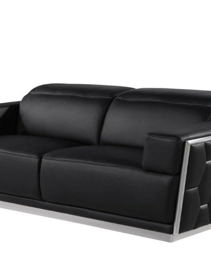 89" Black And Silver Leather Sofa