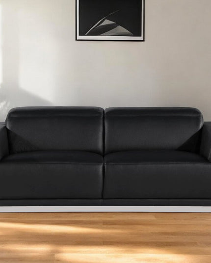 89" Black And Silver Leather Sofa