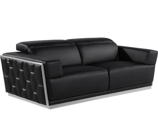89" Black And Silver Leather Sofa