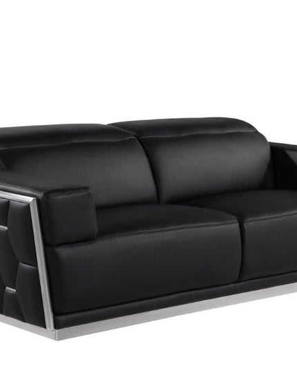 89" Black And Silver Leather Sofa