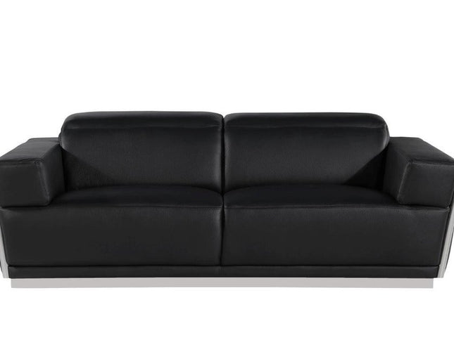 89" Black And Silver Leather Sofa
