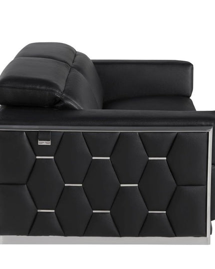 89" Black And Silver Leather Sofa