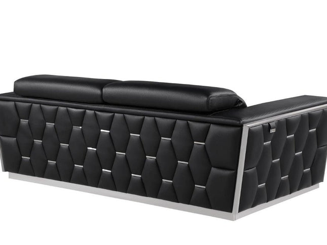 89" Black And Silver Leather Sofa