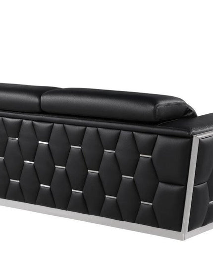 89" Black And Silver Leather Sofa