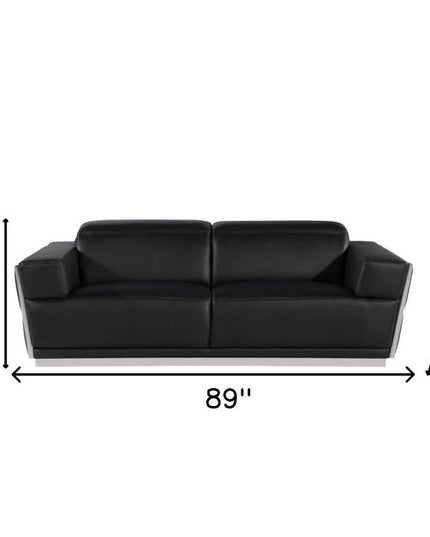 89" Black And Silver Leather Sofa